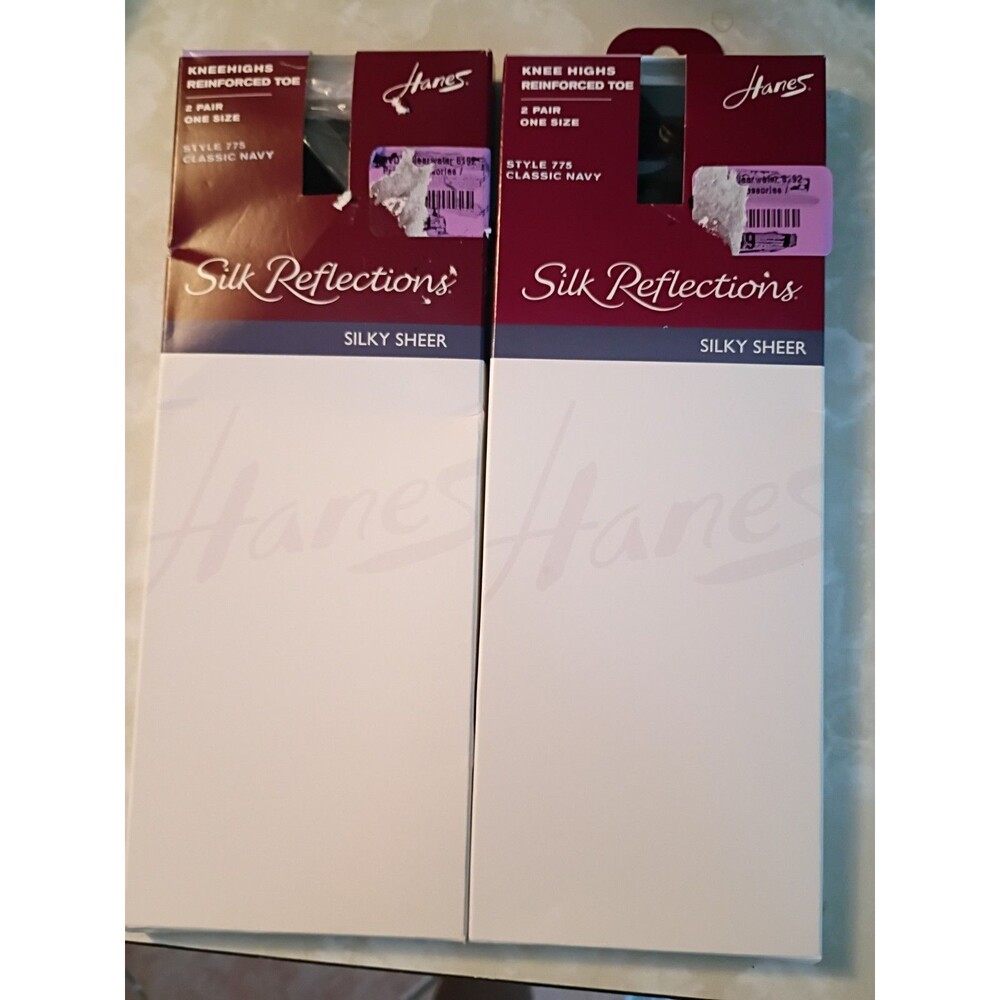 2 Hanes Silk Reflections Silky Sheer Knee Highs Navy Blue Lot Of 2  One Size